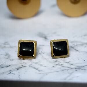 Black and Gold 90s Square Clip-On Earrings - Good Condition